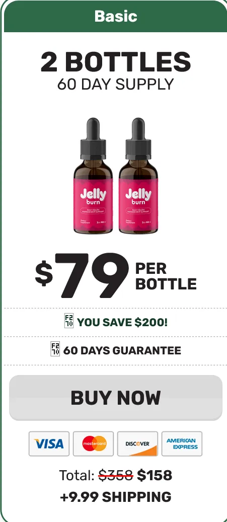 Jelly Burn 2-bottle basic pack price discount with 60-day money-back guarantee.