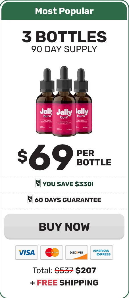 Jelly Burn 3-bottle basic pack price discount with 60-day money-back guarantee.